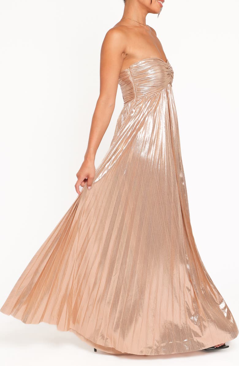 Petal & Pup Faye Strapless Metallic Gown, Alternate, color, Gold