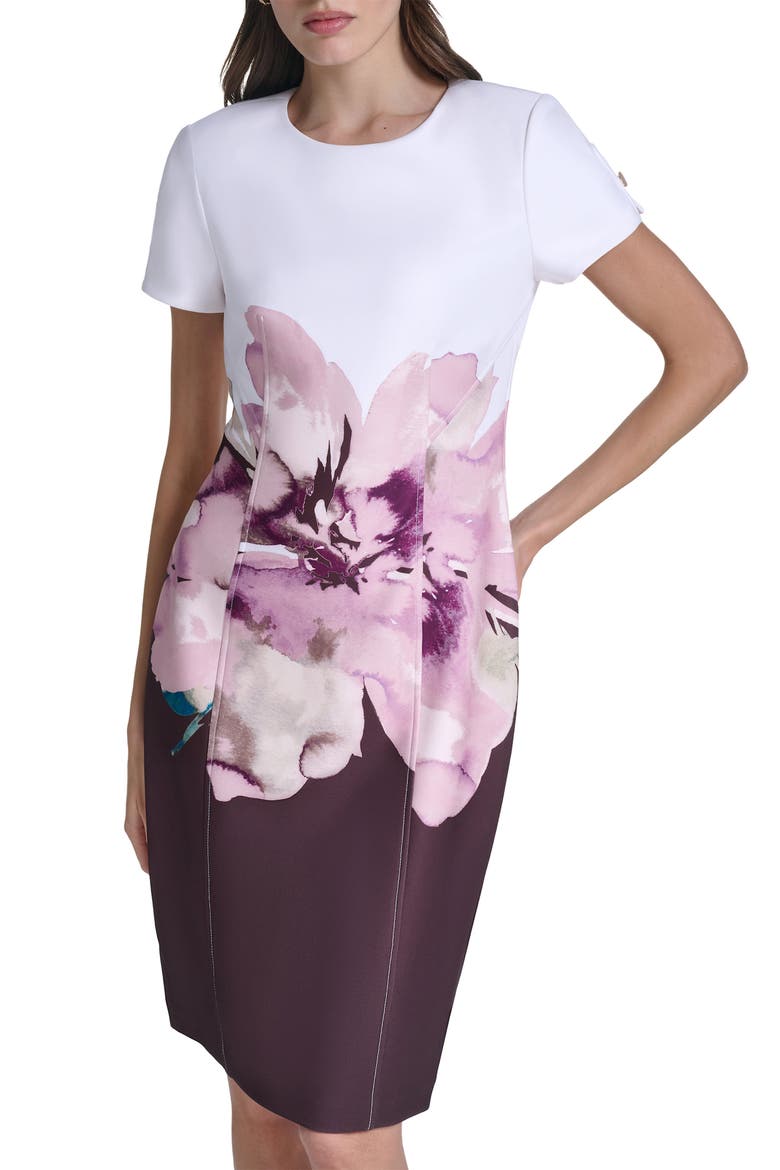 Print Floral Sheath Dress, Alternate, color, COFFEE BEAN MULTI