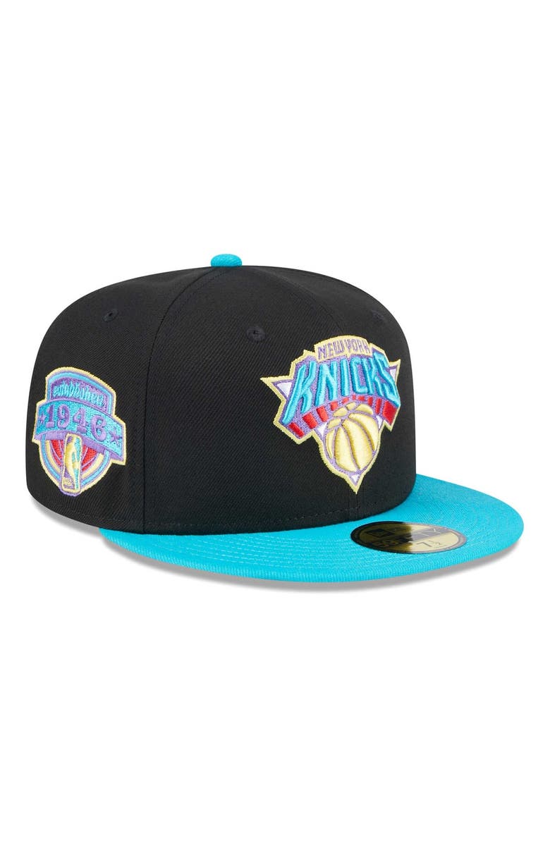 New Era Men's New Era Black/Turquoise New York Knicks Arcade Scheme 59FIFTY Fitted Hat, Alternate, color, 