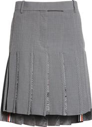 Thom Browne Pleated Low Rise Wool Seersucker Skirt