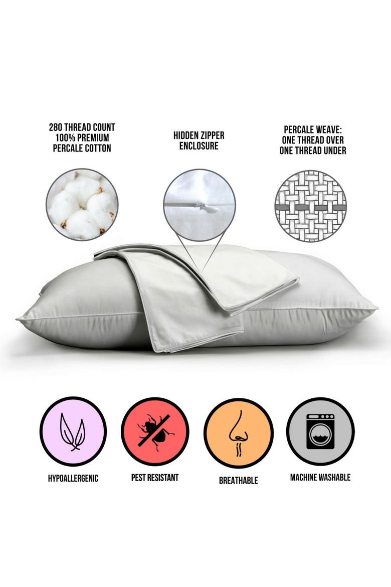 White Cotton Percale Standard Pillow Protector - Set of 2, Alternate, color, WHITE