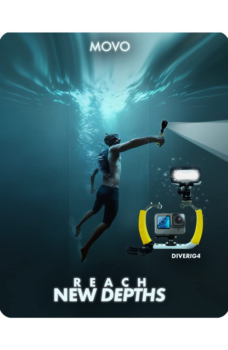 MOVO DiveRig4 Diving Rig Bundle with Waterproof LED Light - Compatible with GoPro HERO Series and DJI Osmo Action Cam, Alternate, color, Black