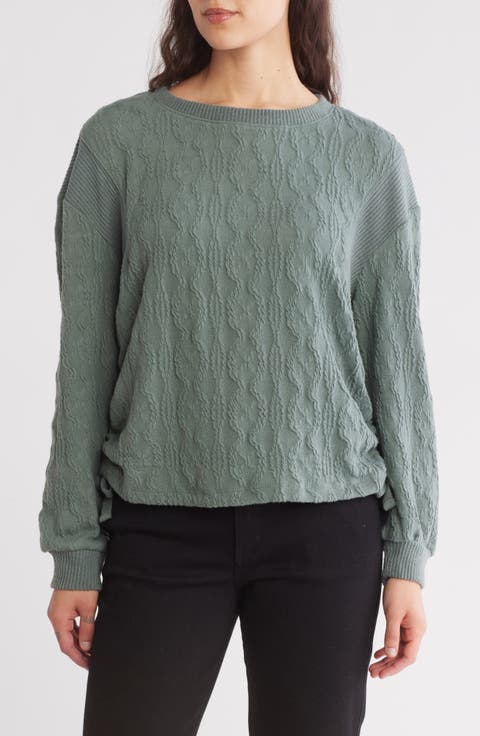 Ruched Side Textured Knit Pullover