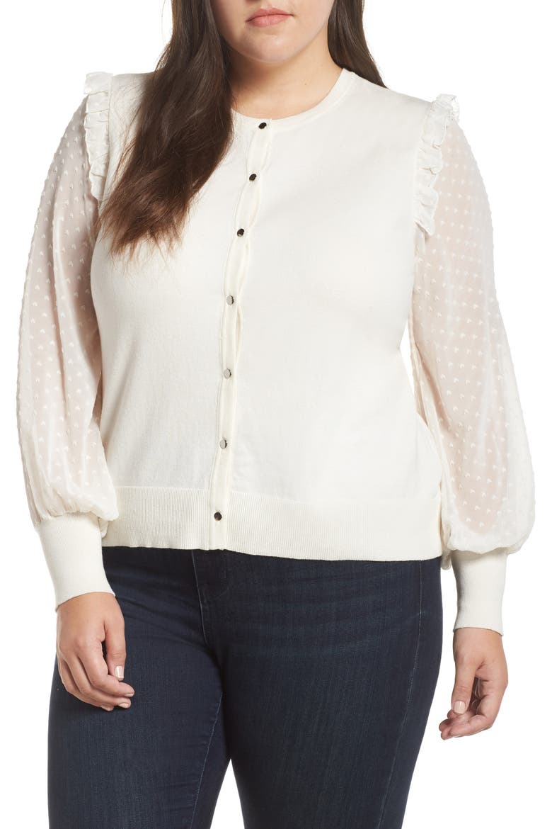 Clip Dot Ruffle Cardigan, Main, color, ANTIQUE WHITE