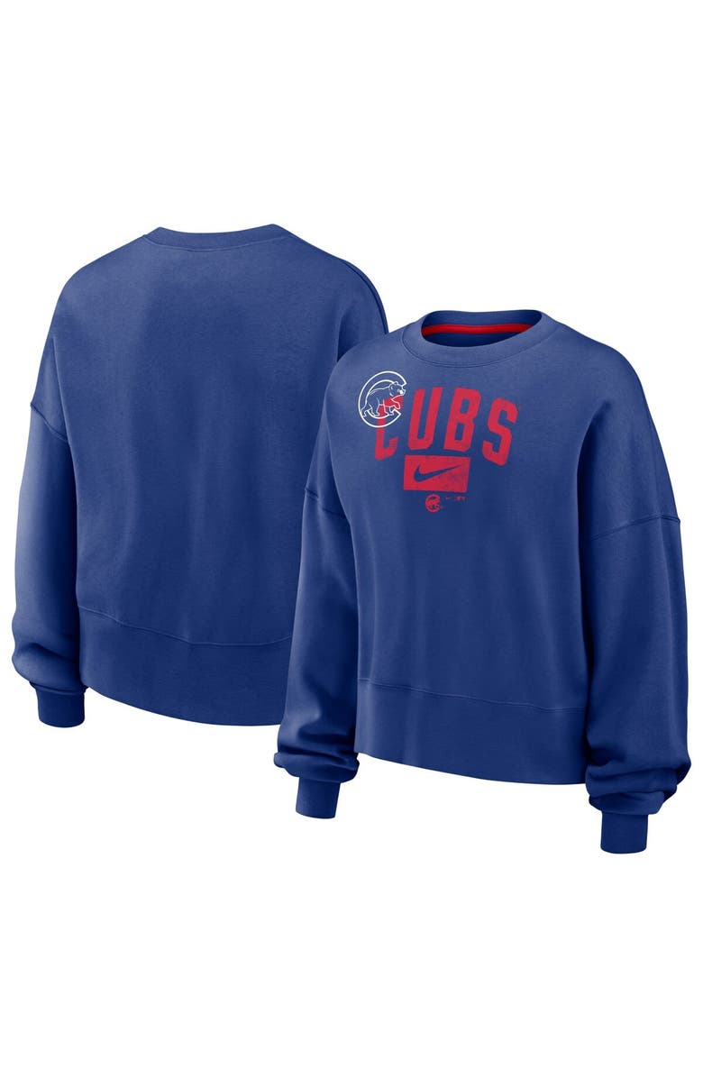 Nike Women's Nike Royal Chicago Cubs Oversized Long Sleeve Cropped Sweatshirt, Alternate, color, 