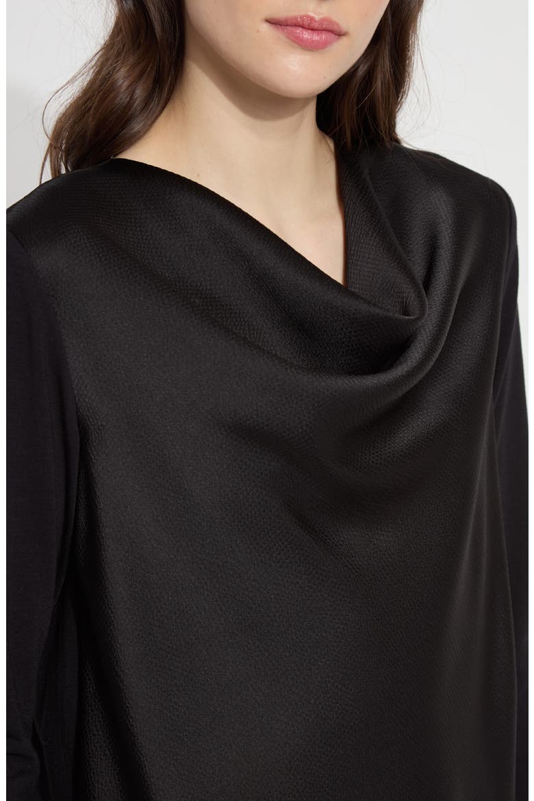 Ingrid Cowl Neck Mix Media Top, Alternate, color, BLACK