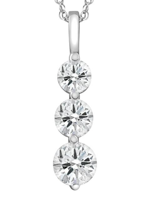 2 Ct Three Diamond Pendant 14K Gold 3 Stone Lab Grown Necklace