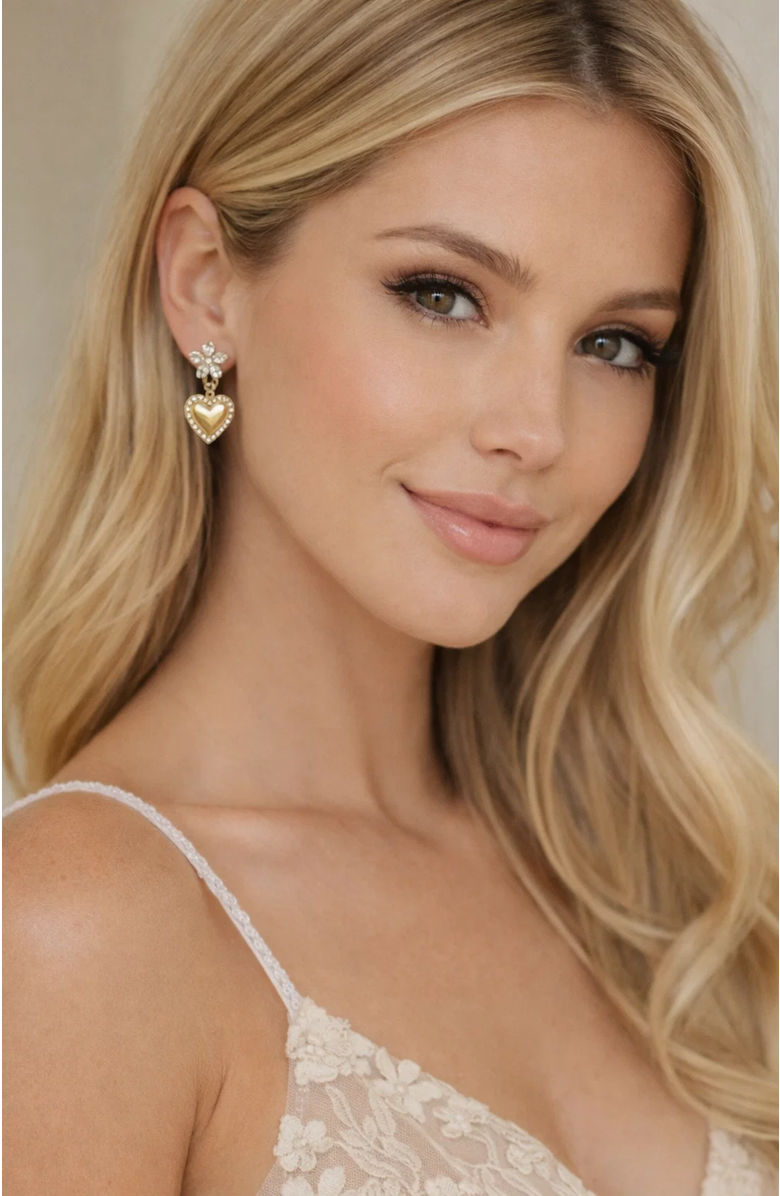 Hollywood Sensation Bloom Heart Drop Earrings, Alternate, color, Gold
