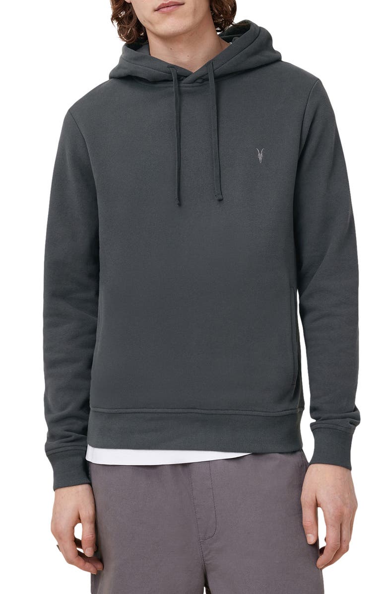 AllSaints Raven Cotton Hoodie, Main, color, Carter Grey