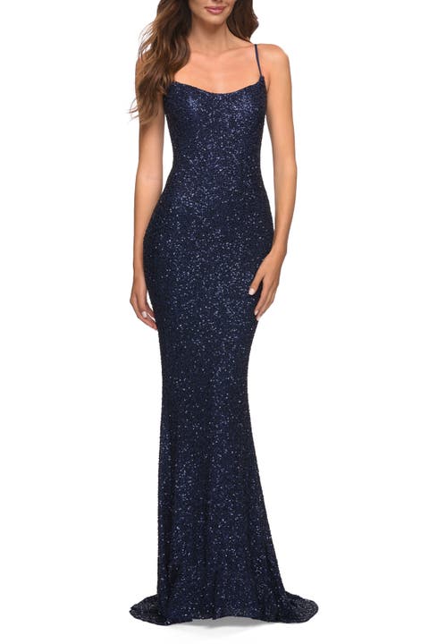 Lovely Long Soft Sequin Dress with Scoop Neck