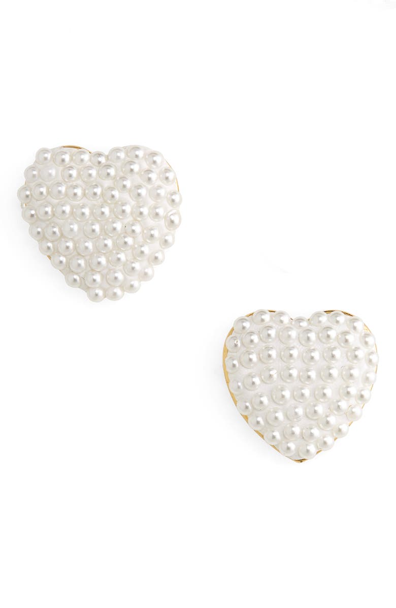 Lele Sadoughi Heart Button Stud Earrings, Main, color, Ivory Pearl