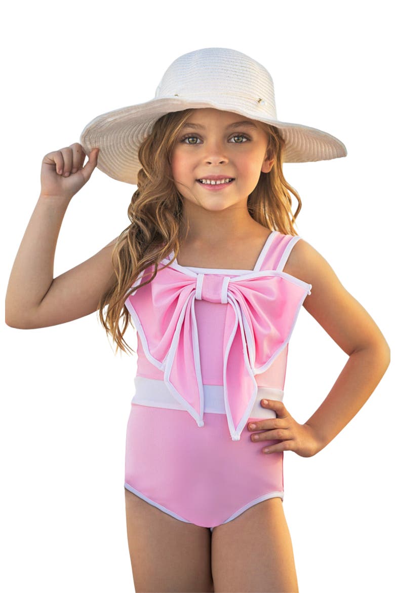 Blushing Summer Statement Bow Pink One Piece Swimsuit, Main, color, Pink