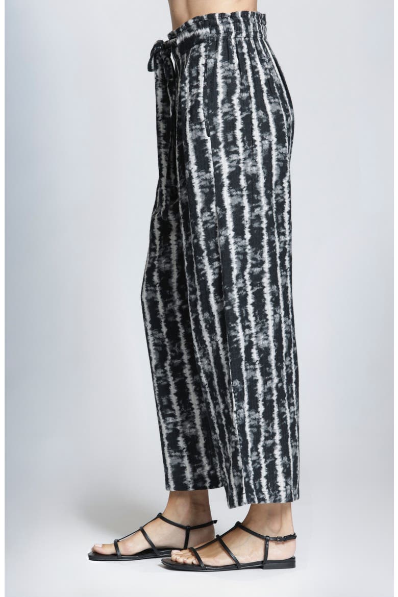 Tie Dye Stripe Crop Wide Leg Cotton Blend Drawstring Pants, Alternate, color, BLACKWHITE