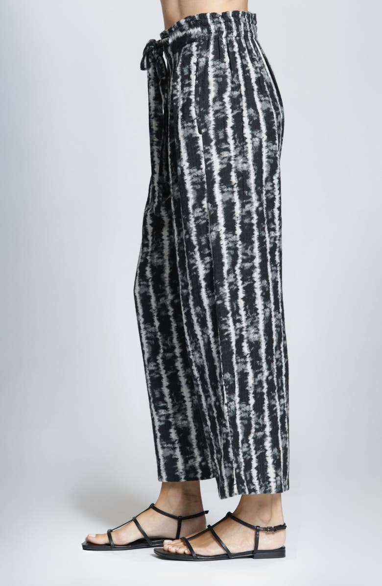APNY Tie Dye Stripe Crop Wide Leg Cotton Blend Drawstring Pants, Alternate, color, Blackwhite