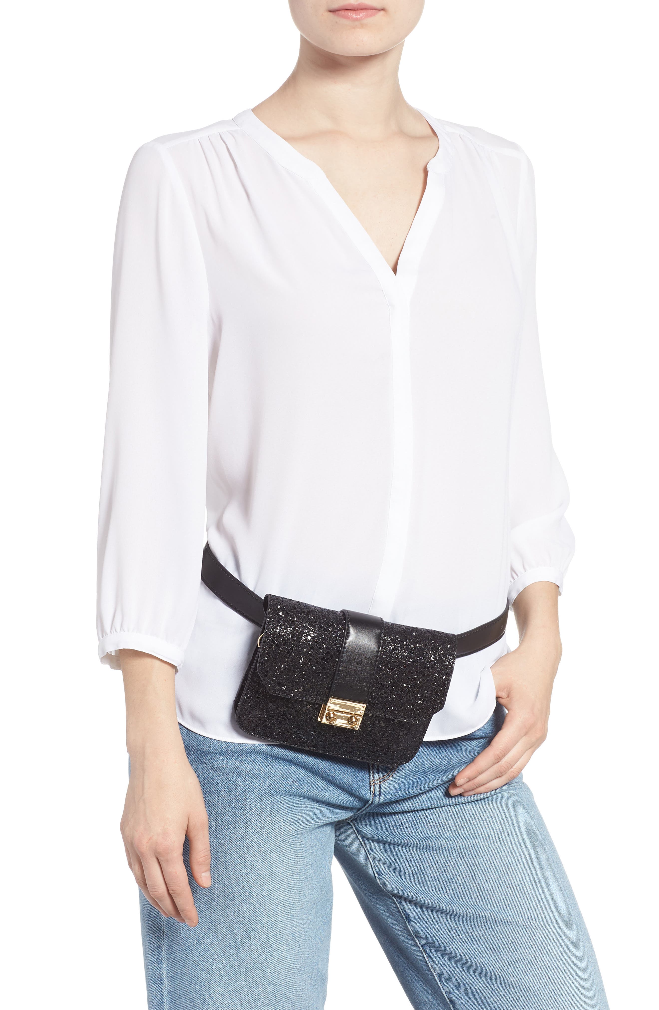 Mali + Lili Stacie Glitter Convertible Belt Bag, Alternate, color, 