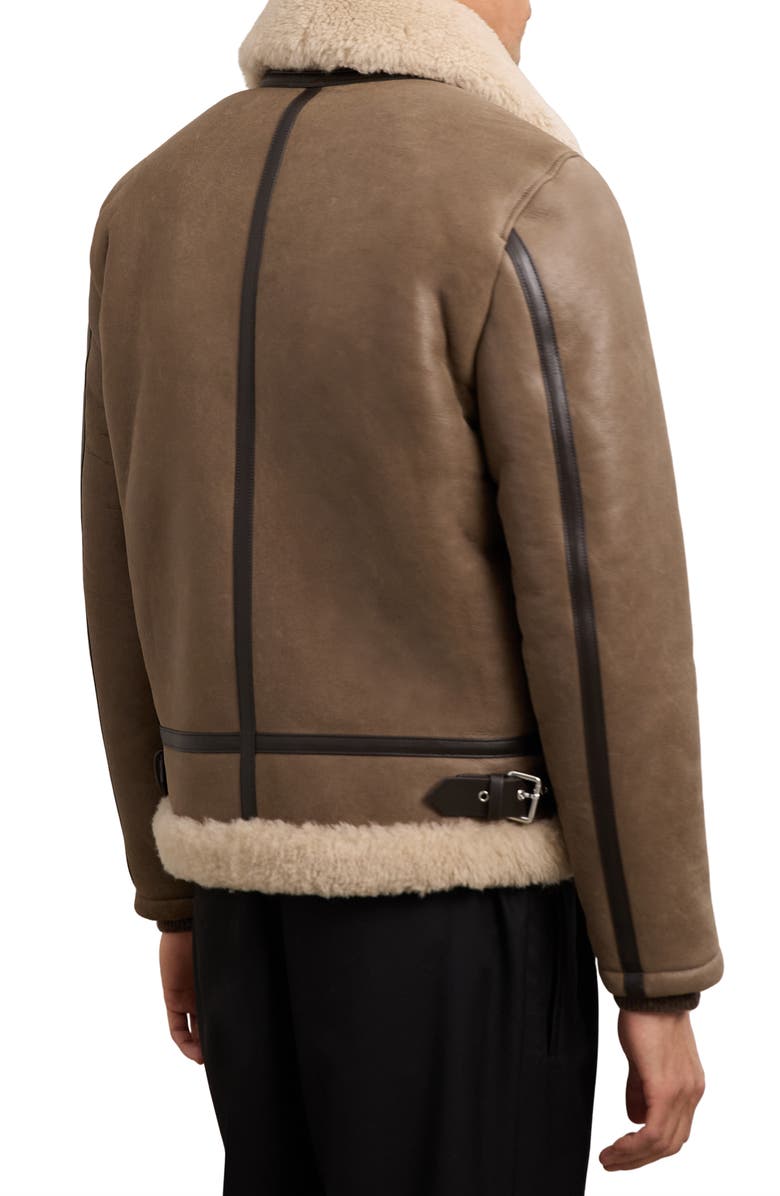 Reiss Hardy Genuine Shearling Trim Aviator Jacket, Alternate, color, Light Brown