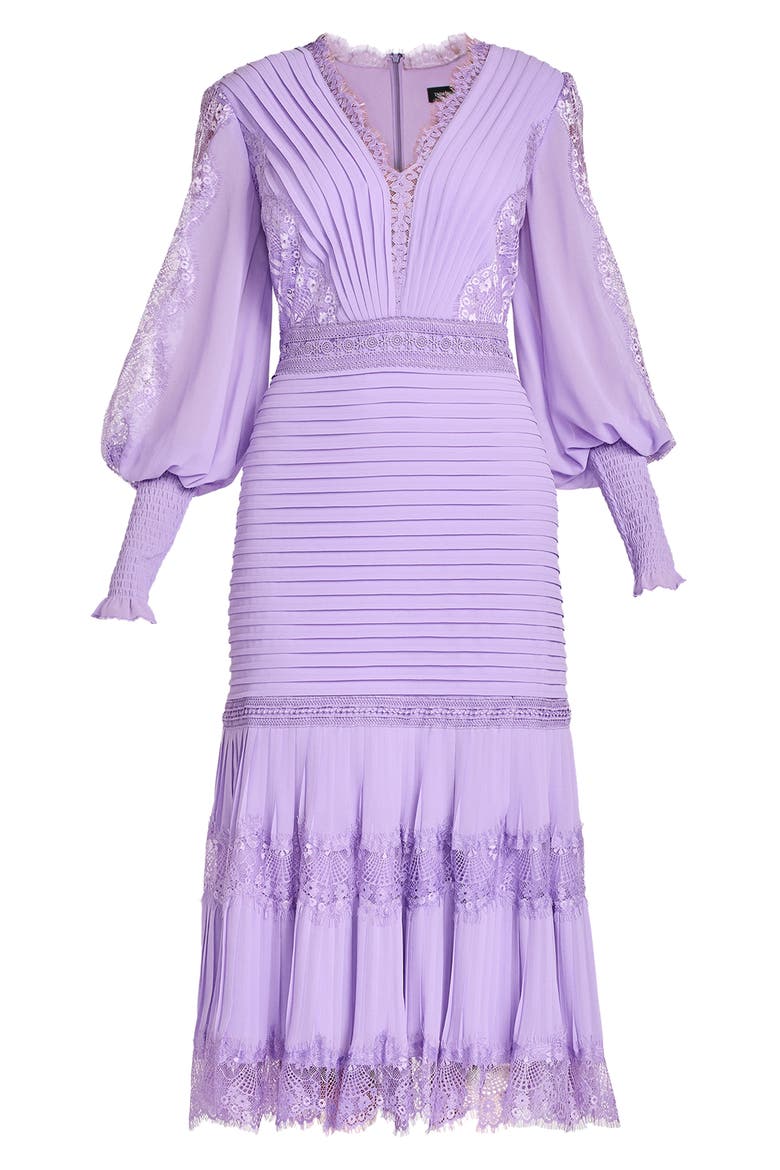 Lace Pintuck Long Sleeve Cocktail Dress, Alternate, color, PURPLE HAZE