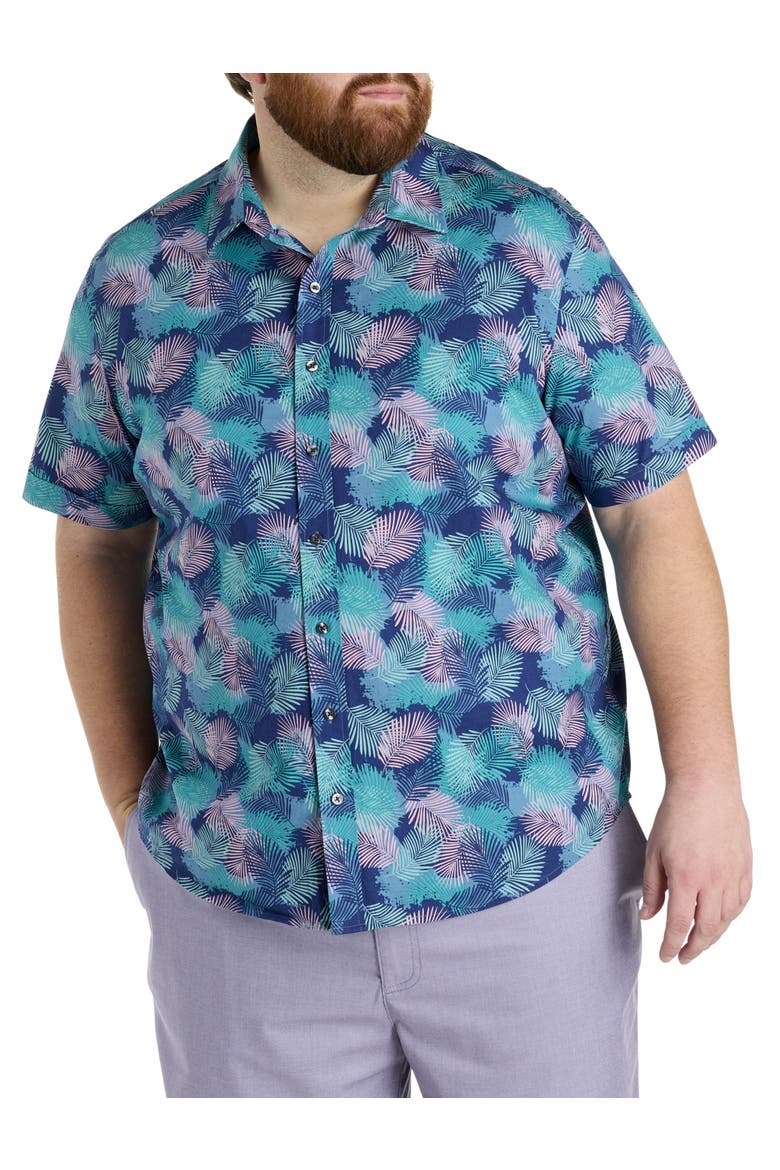 Big & Tall Leaf Print Sport Shirt, Alternate, color, MULTI