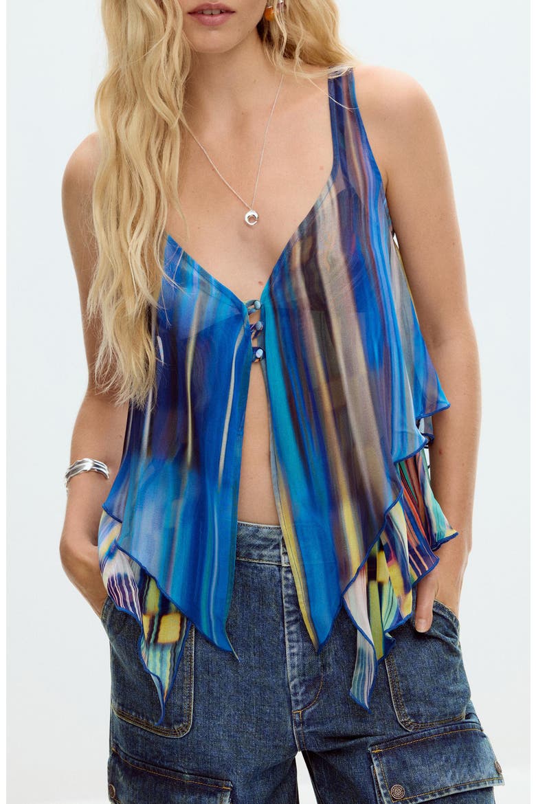 Print Sleeveless Chiffon Top, Main, color, BLUE