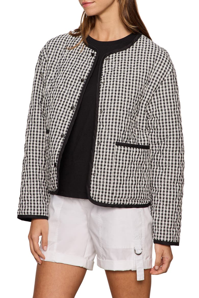 Gingham Quilted Cotton Blend Jacket, Alternate, color, BLACK