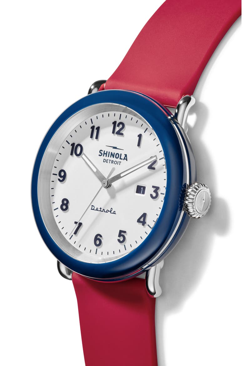 Detrola The Ace Silicone Strap Watch, 43mm, Alternate, color, RED/ WHITE/ MIDNIGHT BLUE