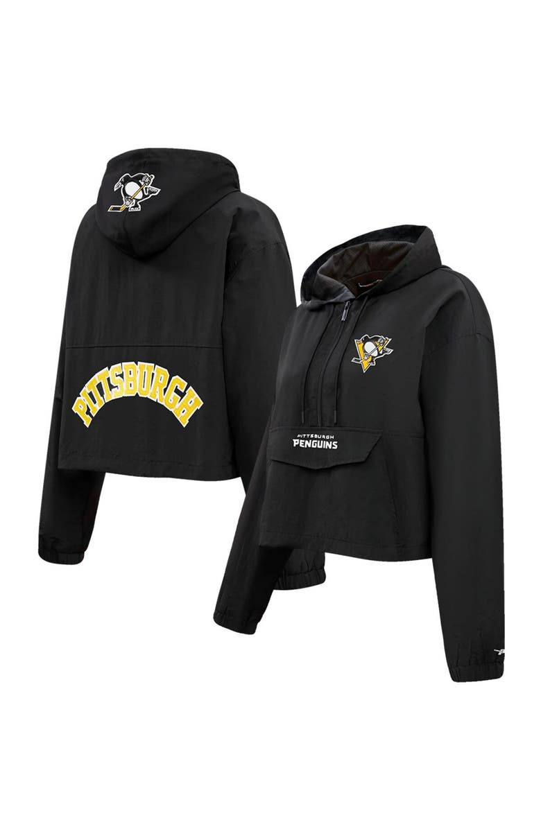 PRO STANDARD Women's Pro Standard Black Pittsburgh Penguins Classic Cropped Half-Zip Wind Jacket, Main, color, Black