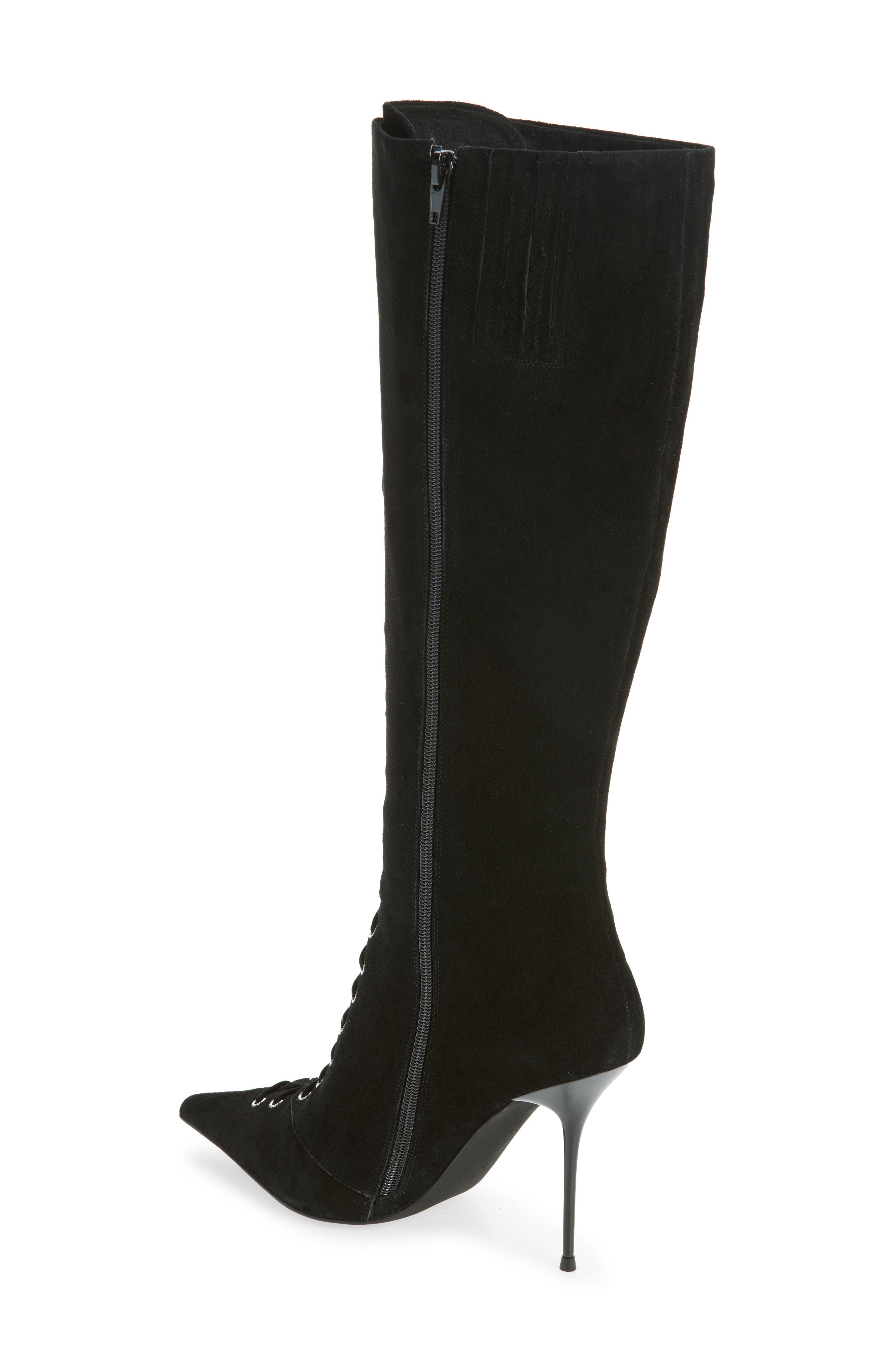Taunting Lace-Up Leather Knee High Boot, Alternate, color, BLACK SUEDE