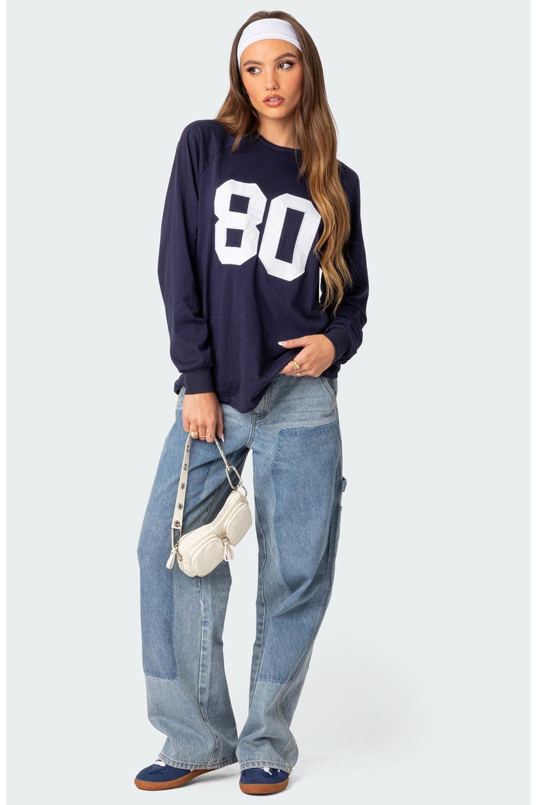 80 Oversize Long Sleeve Cotton Graphic T-Shirt, Alternate, color, NAVY