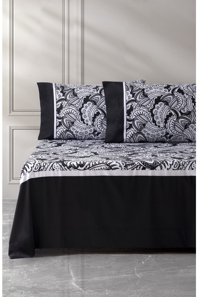 Four-Piece Paisley Print Sheet Set, Alternate, color, BLACK