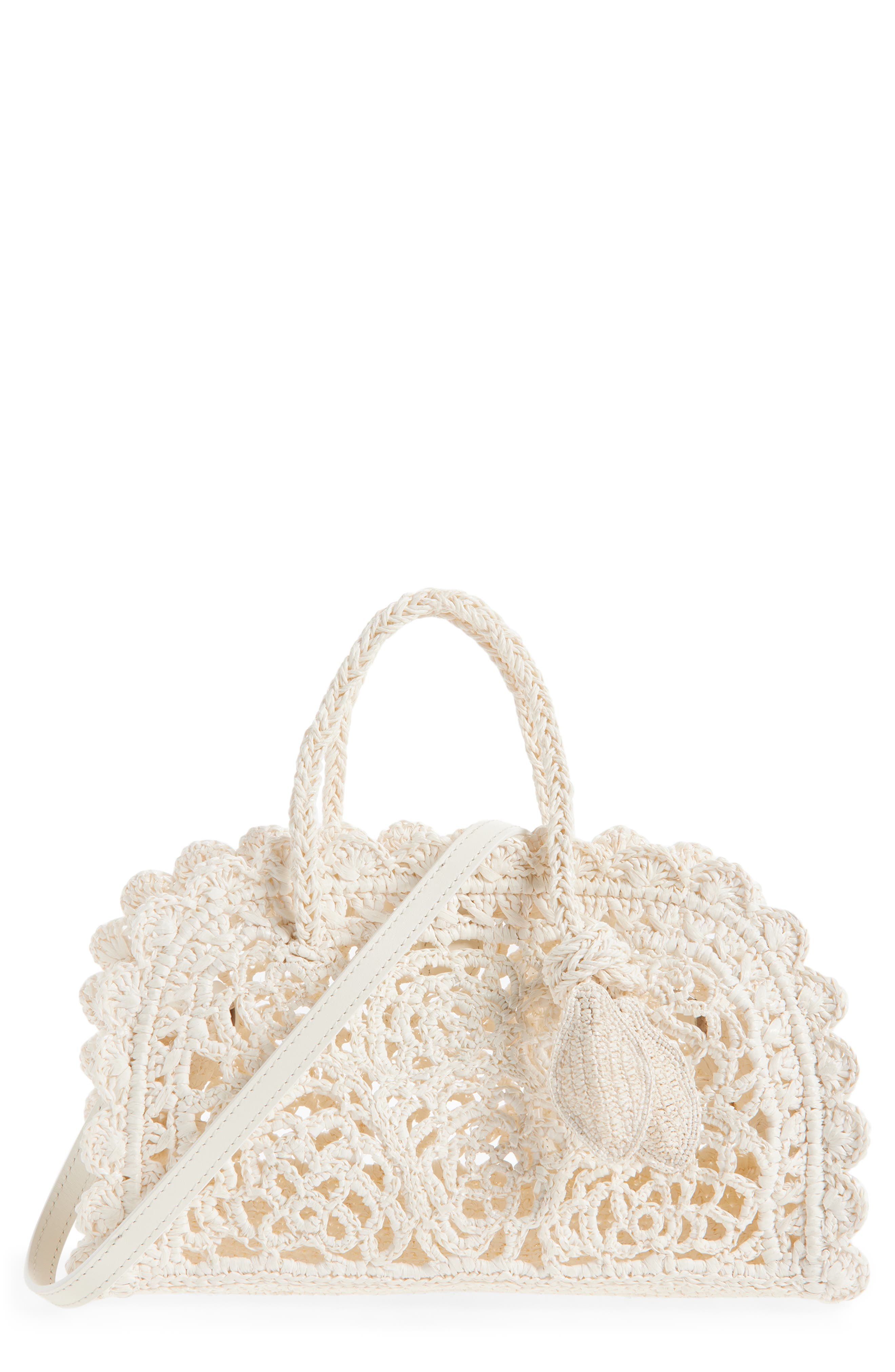 Jacquemus The Small Turismo Crochet Raffia Effect Bowling Bag, Main, color, White 100