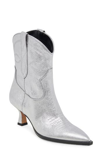 Dolce Vita Angel Pointed Toe Western Boot In Silver Metallic Leather