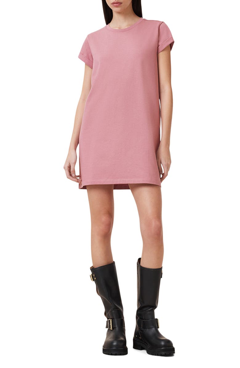 AllSaints Anna Cotton T-Shirt Dress, Main, color, Ash Rose Pink