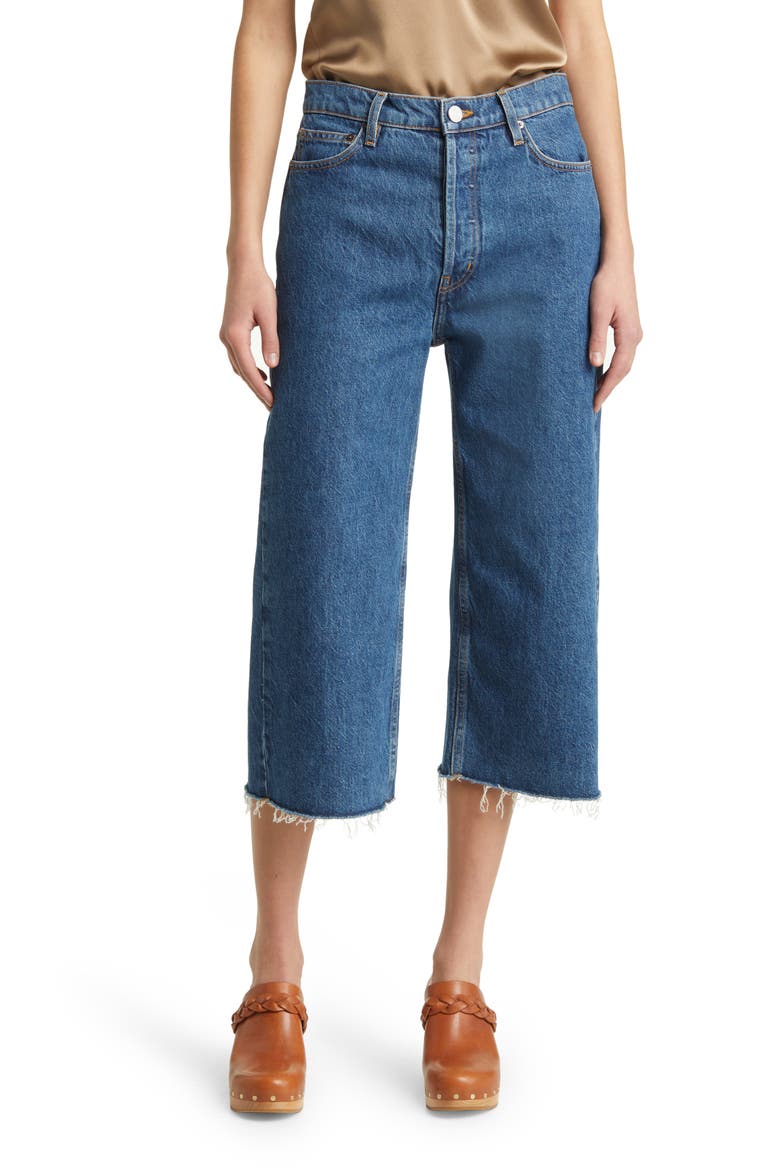 High Waist Raw Hem Capri Jeans, Main, color, WREN