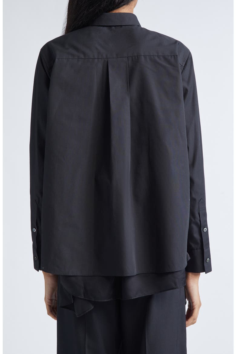 Mixed Media Poplin & Satin Button-Up Shirt, Alternate, color, BLACK