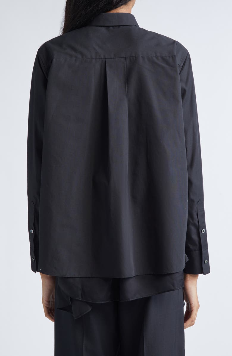 Sacai Mixed Media Poplin & Satin Button-Up Shirt, Alternate, color, Black