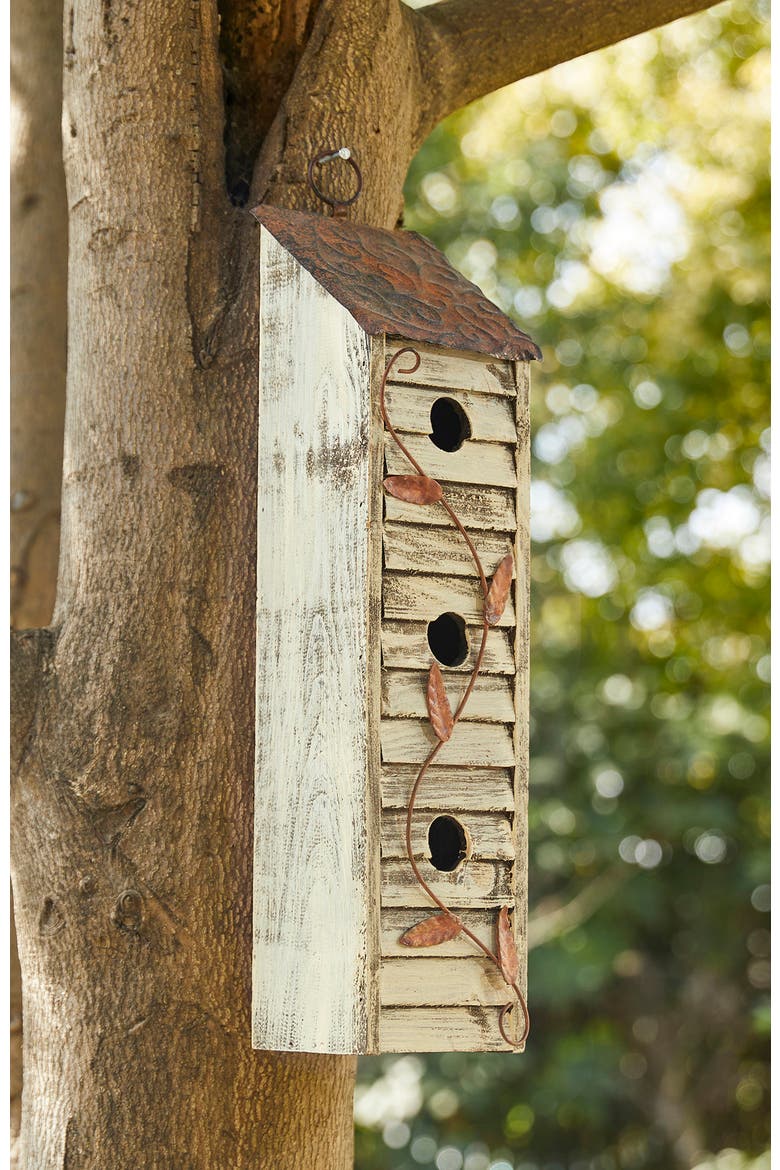 18"H Hanging Distressed Solid Wood 3-Tier Window Shutters Birdhouse, Alternate, color, White