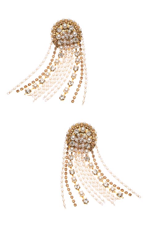 Imitation Pearl & Rhinestone Beaded Chain Earrings