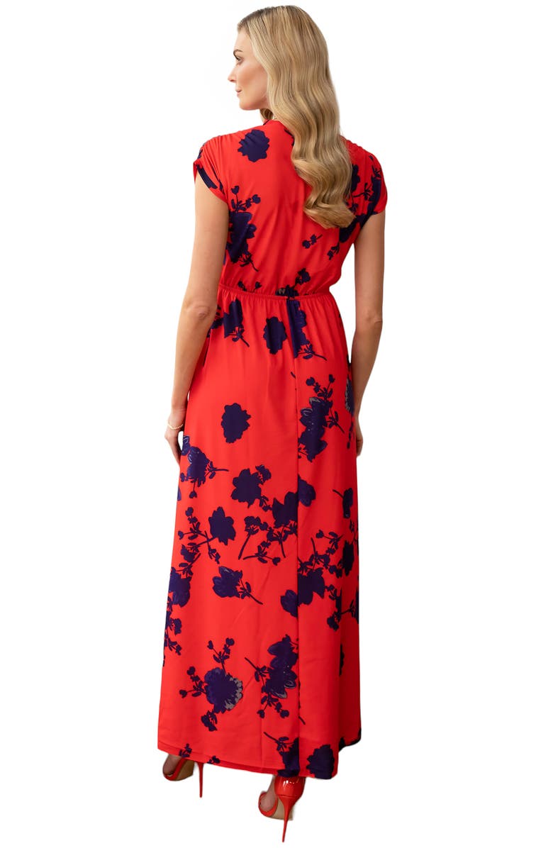 HotSquash London Clothing Faux-Wrap Jersey Maxi Dress, Alternate, color, Red With Blue Flower