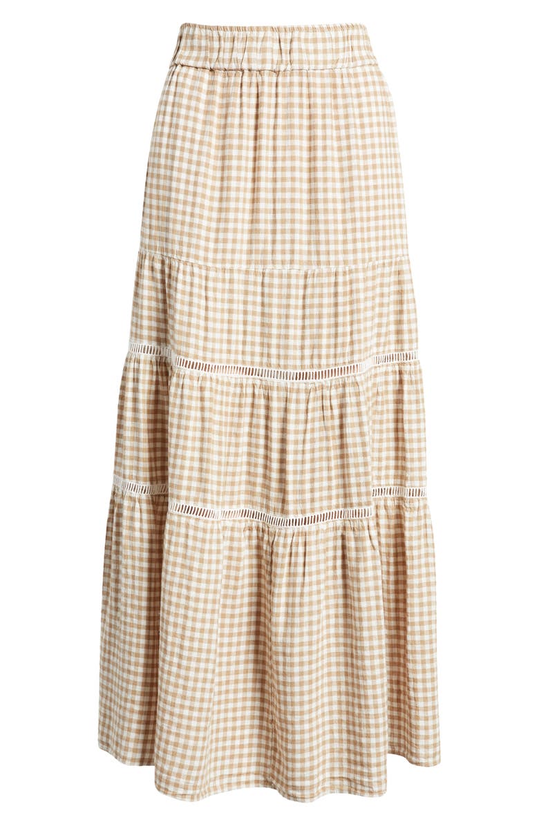 Madewell Gingham Tiered Linen Blend Maxi Skirt, Alternate, color, 