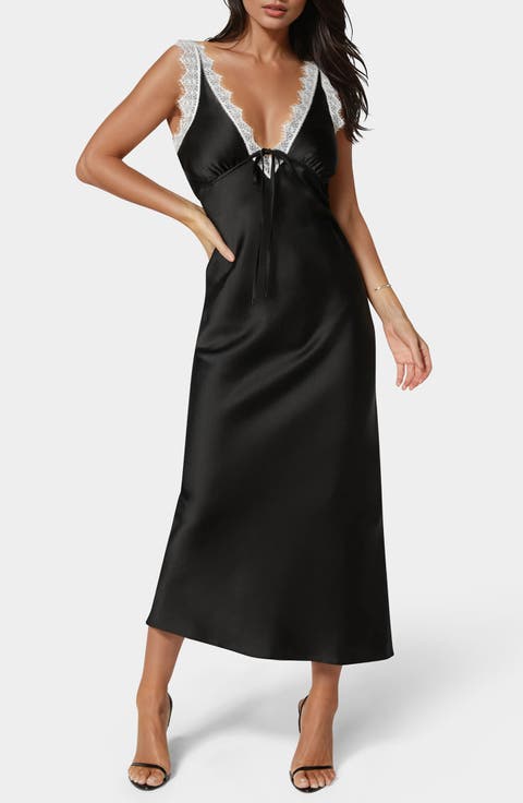 Lace Trim Satin Slipdress