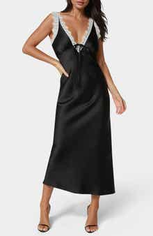 bebe Lace Trim Satin Slipdress