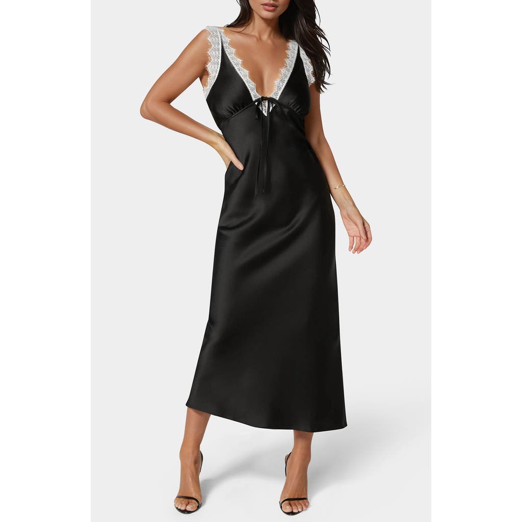 BEBE BEBE LACE TRIM SATIN SLIPDRESS