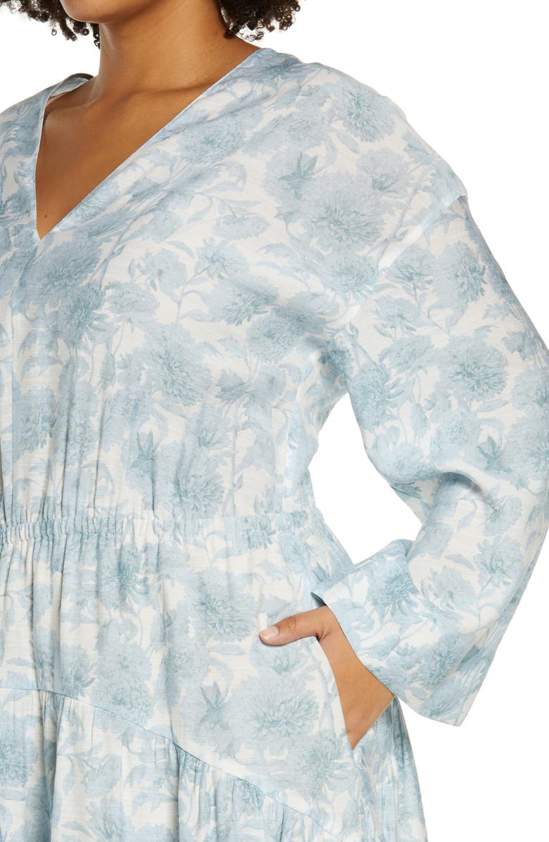 Vince Dahlia Print Long Sleeve Midi Dress, Alternate, color, Off White