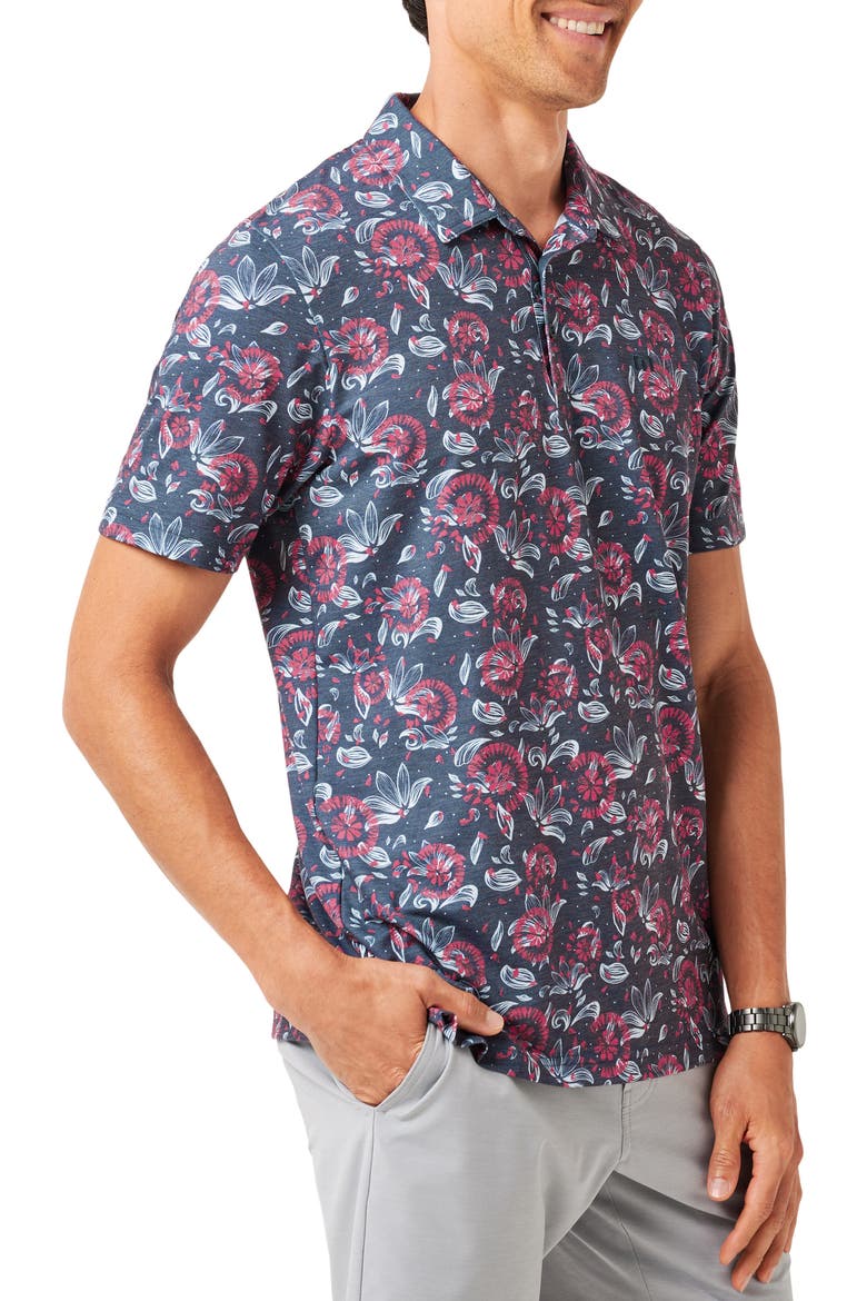 Featherweight Flourish Floral Print Piqué Polo, Alternate, color, MOOD INDIGO/ VINTAGE INDIGO