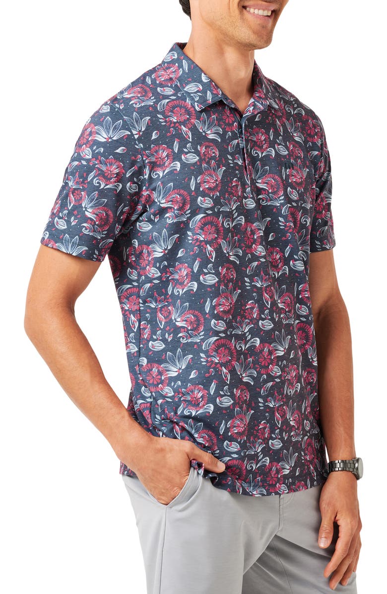 TravisMathew Featherweight Flourish Floral Print Piqué Polo, Alternate, color, Mood Indigo/ Vintage Indigo