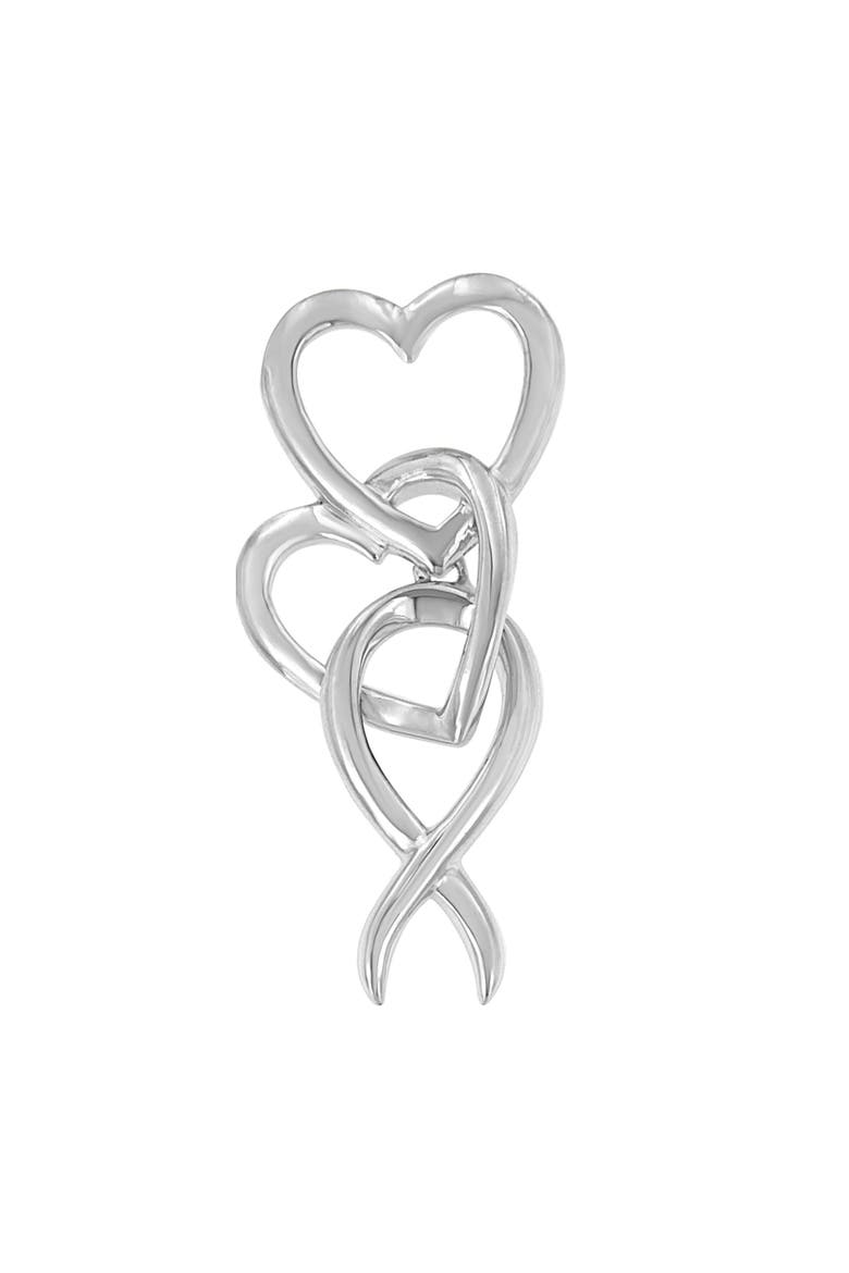 .925 Sterling Silver Double-Heart & Awareness Ribbon Linked Pendant Necklace, Main, color, White