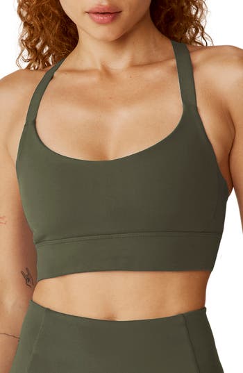 Shop Beyond Yoga Powerbeyond Strive Longline Sports Bra In Modern Olive