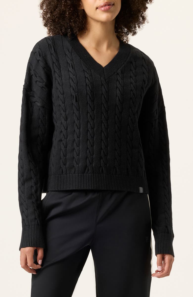 FILA Baseline Cable V-Neck Sweater, Main, color, 
