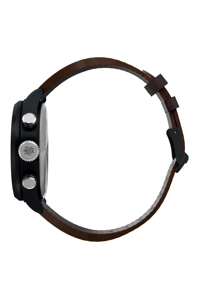 Waterbury Ace Fly-Back Chronograph Leather Strap Watch, Alternate, color, BLACK