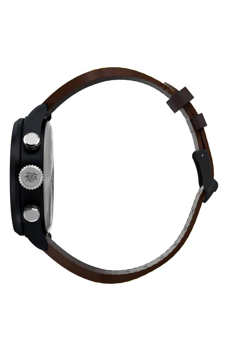 Timex<sup>®</sup> Waterbury Ace Fly-Back Chronograph Leather Strap Watch, Alternate, color, Black
